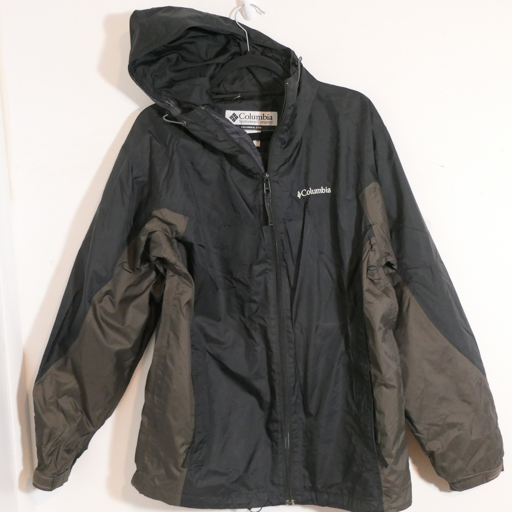 Columbia Mens Hooded Windbreaker Jacket M Black Olive Gorpcore Hiking Earthy